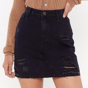 Nasty Gal Distressed Black Denim Skirt